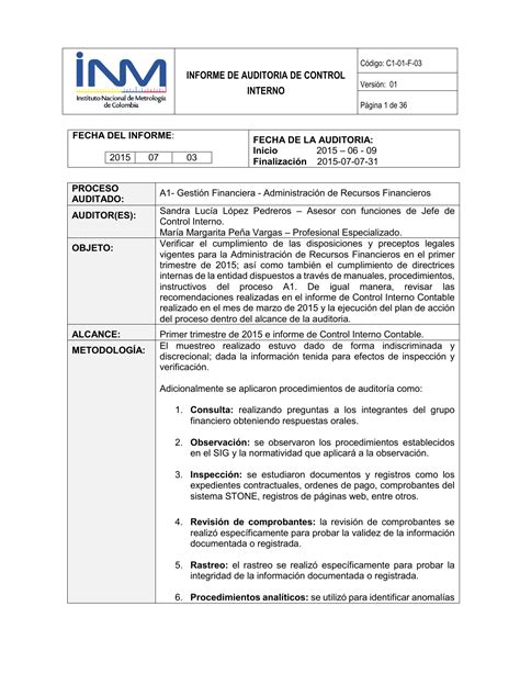 Modelo Informe De Auditoria Y Carta De Control Interno Auditoria Images