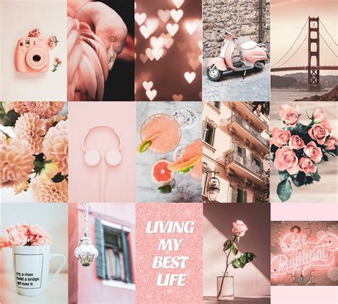 Peachy Pink Wall Collage Kit Room Decor Aesthetic Vsco Wall Etsy