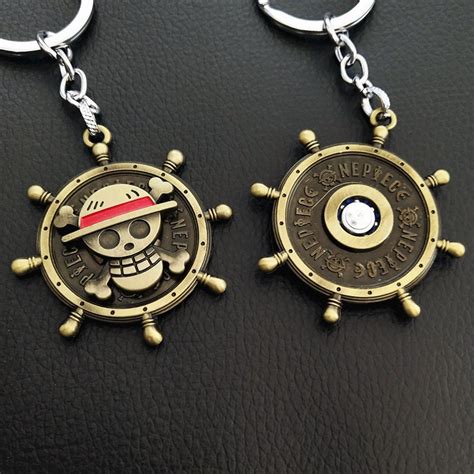 Anime One Piece Keychain Mokey D Luffy Logo Key Chian Rotatable Alloy