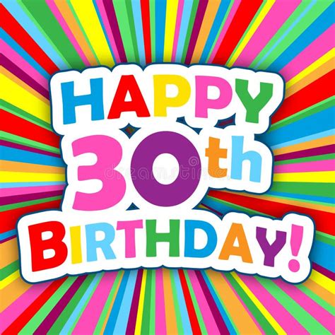 Happy 30th Birthday Vector Card On Bright And Colorful Background