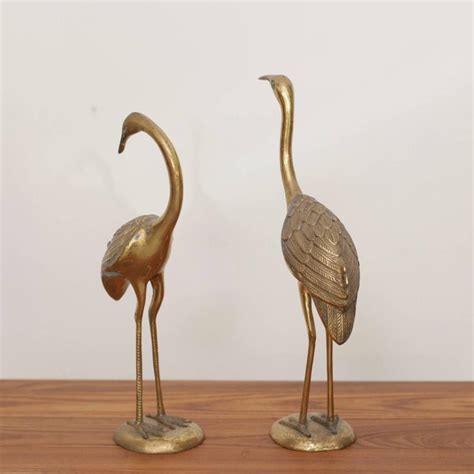 Pair Of Extraordinary Huge Brass Flamingos Or Cranes At 1stdibs Brass