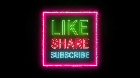 Like Share Subscribe Neon Green Red Blue Fluorescent Text Animation Light Pink Electric Frame On