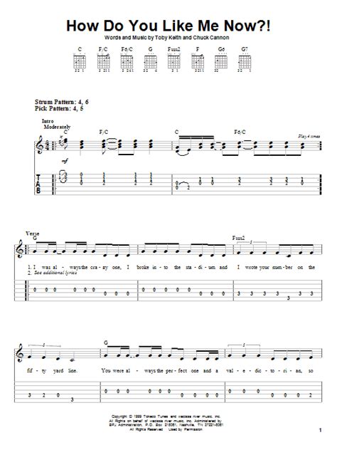 how do you like me now partitions toby keith tablature guitare facile
