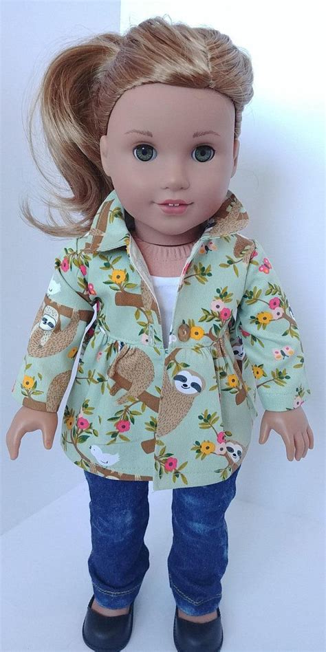 doll coat 18 inch doll clothing fits like american girl 18 doll clothes canvas sloth coat