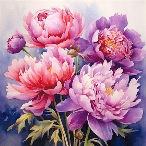Premium AI Image A Watercolor Painting Of Pink Peonies