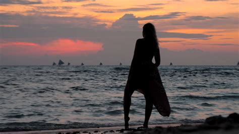 Woman Enjoying Sunset On Tropical Beach In Stock Footage Sbv
