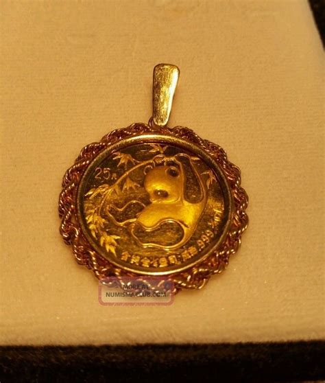 1985 China 25 Yuan 14 Oz 24k Gold Panda Pendant W 14k Gold Bezel Rope
