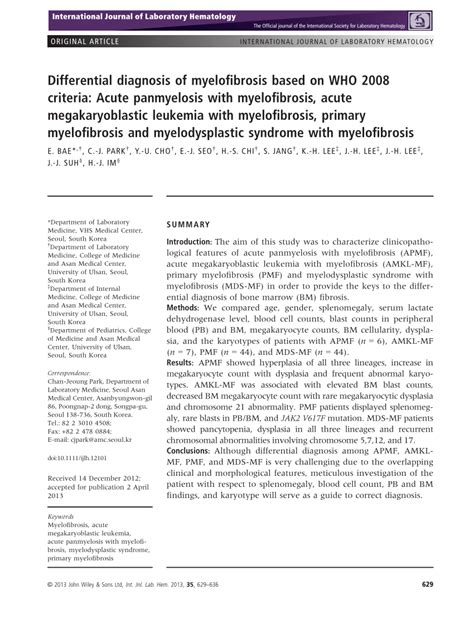 Pdf Differential Diagnosis Of Myelofibrosis Based On Who 2008