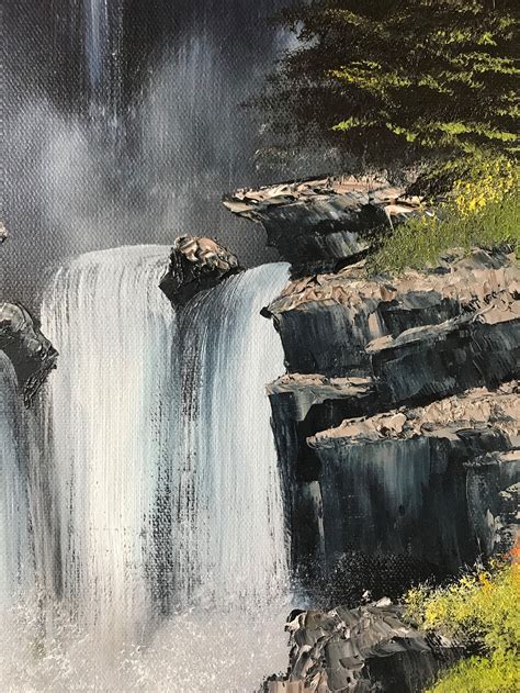 Bob Ross Inspiré Mountain Waterfalls Peinture à Lhuile Etsy