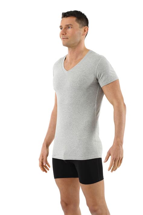 Albert Kreuz Men S Organic Stretch Cotton Undershirt With Short Sleeves And V Neck Gray