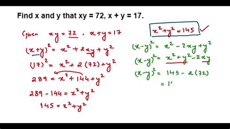 Find X And Y That Xy 72 X Y 17 Factorisation Class 8 Maths
