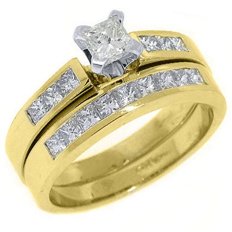 Thejewelrymaster 14k Yellow Gold 144 Carats Princess Cut Diamond Engagement Ring Bridal Set