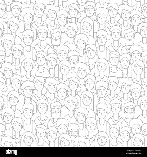 Crowd Pattern People Faces Seamless Texture Line Diverse Man Woman