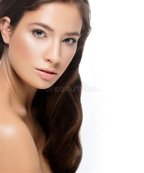 Beautiful Woman Face Close Up Portrait Young Studio On White Stock