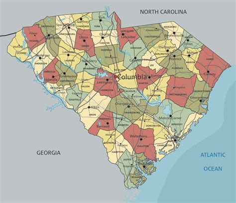 South Carolina Detailed Editable Political Map With Labeling Stock
