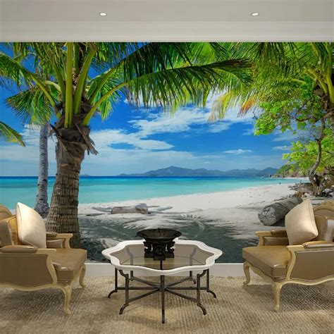 Home Decor Wall Papers 3d Tropical Beach Palm Tree Photo Wallpaper