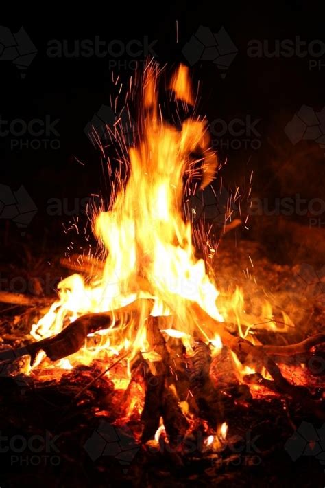 Image Of Campfire Burning Bright In The Night Austockphoto
