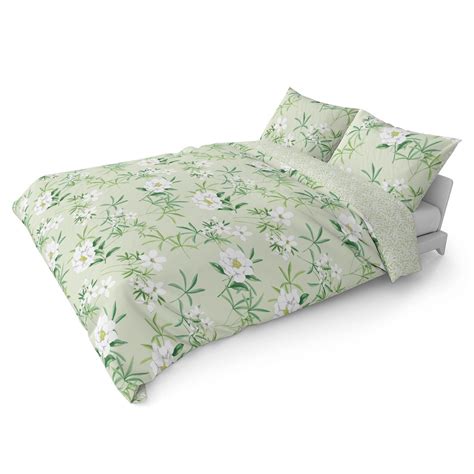 Green Duvet Covers Floral Leaf Reversible Cotton Blend Quilt Cover