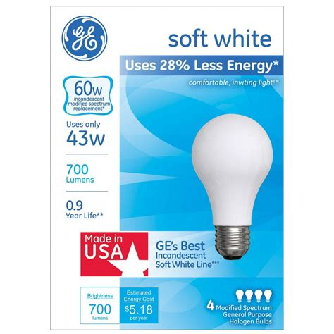 Ge 60w Equivalent Using 43w Halogen General Purpose Soft White Light