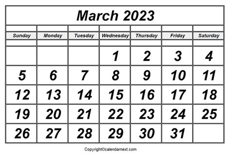 March 2023 Calendar With Holidays Printable