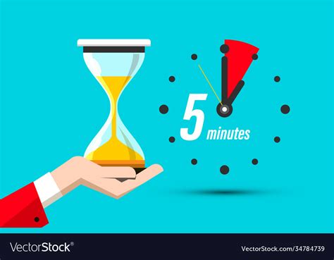Five Minutes Clock Icon With Hourglass In Hand Vector Image