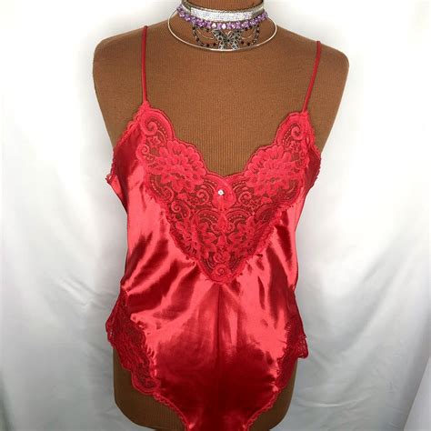 Vintage Red Satin And Lace Bodysuit ️ • Size Medium • Depop