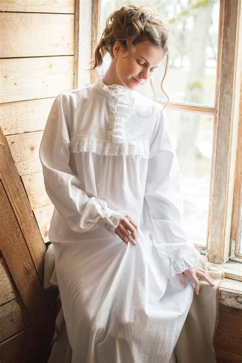 Victorian Winter Long Cotton Womens Night Gown Vintage Etsy