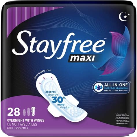 Stayfree Maxi Overnight Pads With Wings Unscented 28 Ct Walmart