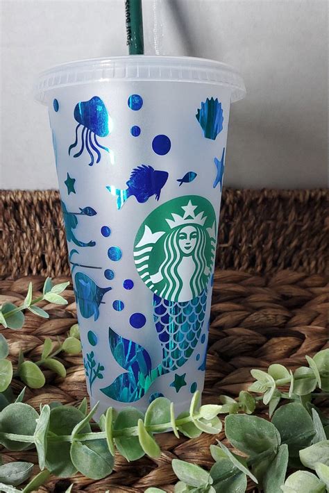 Starbucks 24 0z Tumbler With Holographic Mermaid Full Wrap Etsy Uk