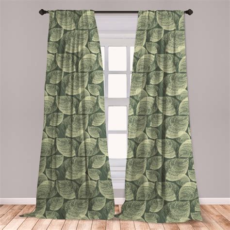 Abstract Curtains 2 Panels Set Autumn Leaves Hand Drawn Art Style