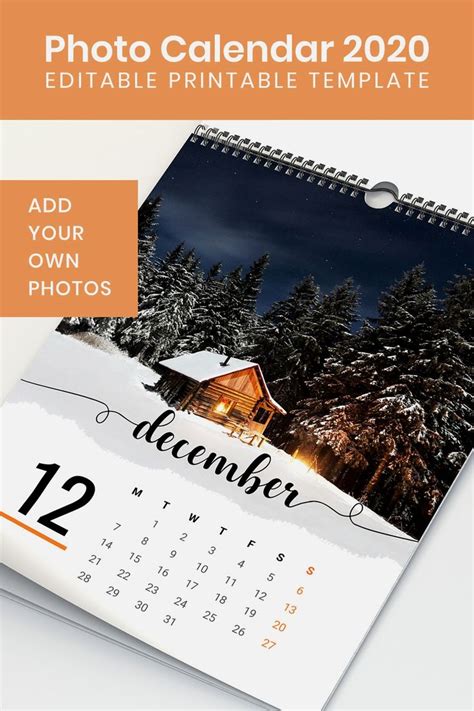 2020 Printable Calendar Template Add Your Own Photos Editable Photo