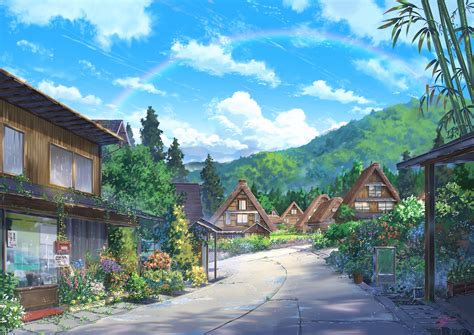 Maybe you would like to learn more about one of these? Download 1920x1357 Anime Landscape, Houses, Scenic, Clouds ...