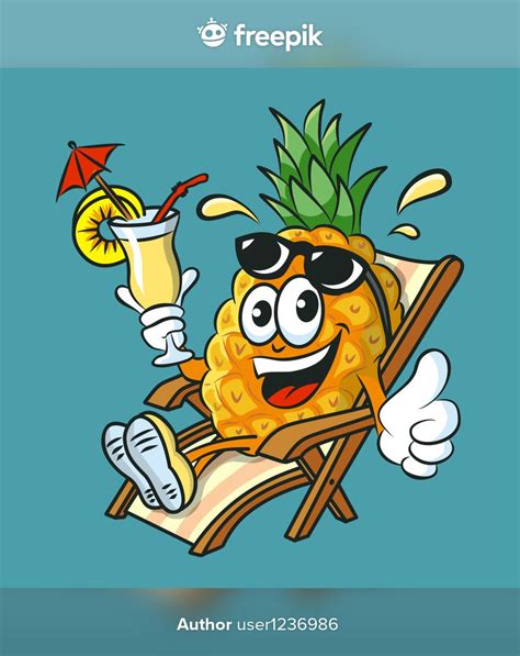 Premium Vector Funny Cartoon Pineapple Character Drinking Pina Colada