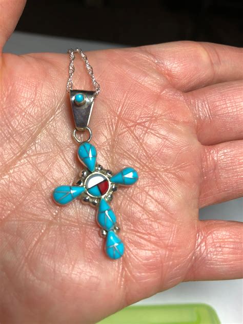 Southwestern Inlay Turquoise Cross Pendant Necklaceblue Etsy