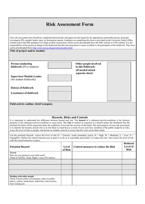 Information technology risk assessment template. Risk Assessment Form