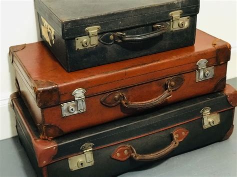 Assorted Vintage And Antique Leather Suitcases Vintage Luggage Etsy