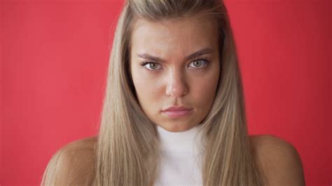 Angry Woman Face Expression Resentful Close Up Of Upset Model Face