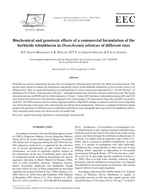 Biochemical And Genotoxic Effects Of A Commercial Formulation Of The Herbicide Tebuthiuron In