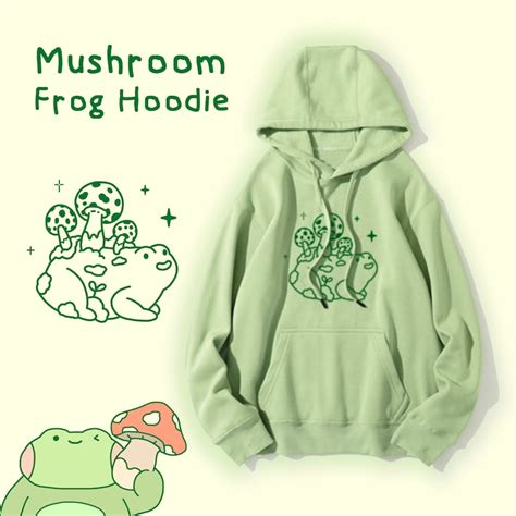 Mushroom Frog Hoodie Mushy Frogs Light Green Cotton Etsy