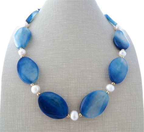 Blue Agate Necklace Chunky Stone Necklace Big Bold Necklace