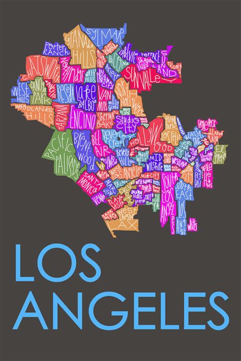 Los Angeles City Neighborhood Map Hand Drawn Print Etsy