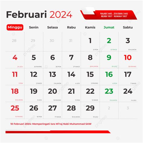 Gambar Kalender Bulan Februari 2024 Dengan Warna Mera