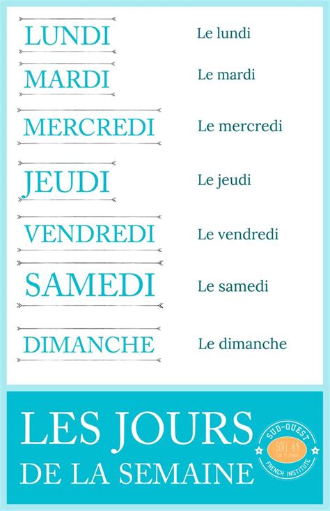 Les Jours De La Semaine En Français French Expressions Learn French
