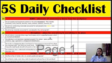5 S Daily Checklist 5s Daily Checklist For Team Leaders Managers