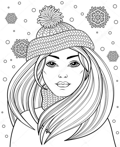 Recolor is the world's favourite coloring book on mobile. Young Beautiful Girl Long Hair Knitted Hat Tattoo Adult ...