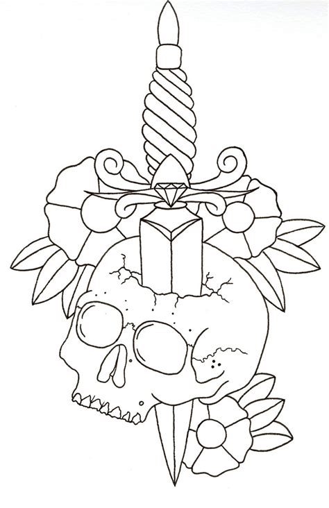 A superb outline tattoo of a sugar skull. Skull And Rose Sketch at PaintingValley.com | Explore ...