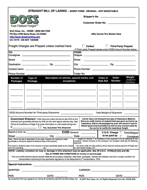 Free Bill Of Lading Forms Templates Templatelab