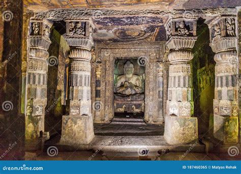 Ajanta India February 6 2017 Buddha Image In The Vihara Monastery