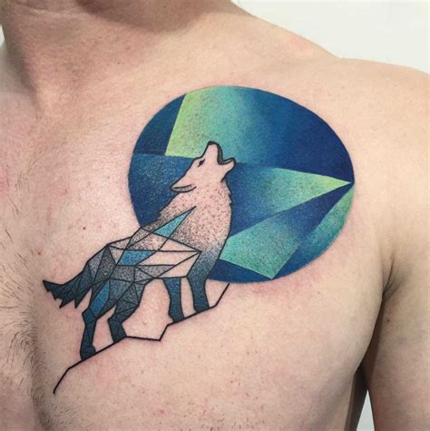 Geometric Howling Wolf Tattoo On Chest Best Tattoo Ideas Gallery