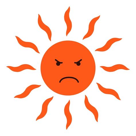 Premium Vector Angry Sun Emoji Red Face With Danger Light Rays